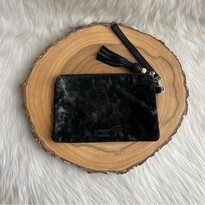 NWOT Toms black metallic leather pouch clutch wristlet